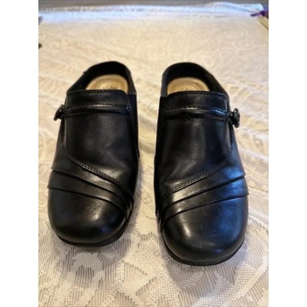 Bass Black Leather Bertie Cushion Step Boston Mules Clogs, 7M Classic Comfort